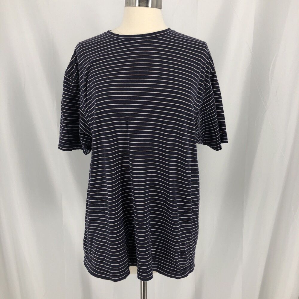 Tommy Hilfiger Women's Top Short Sleeve Shirt Navy White Striped Size Medium